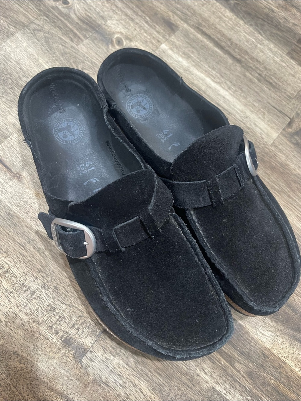 Birkenstock Buckley Black Suede Leather Clogs Mules Size 41 US 10 Narrow